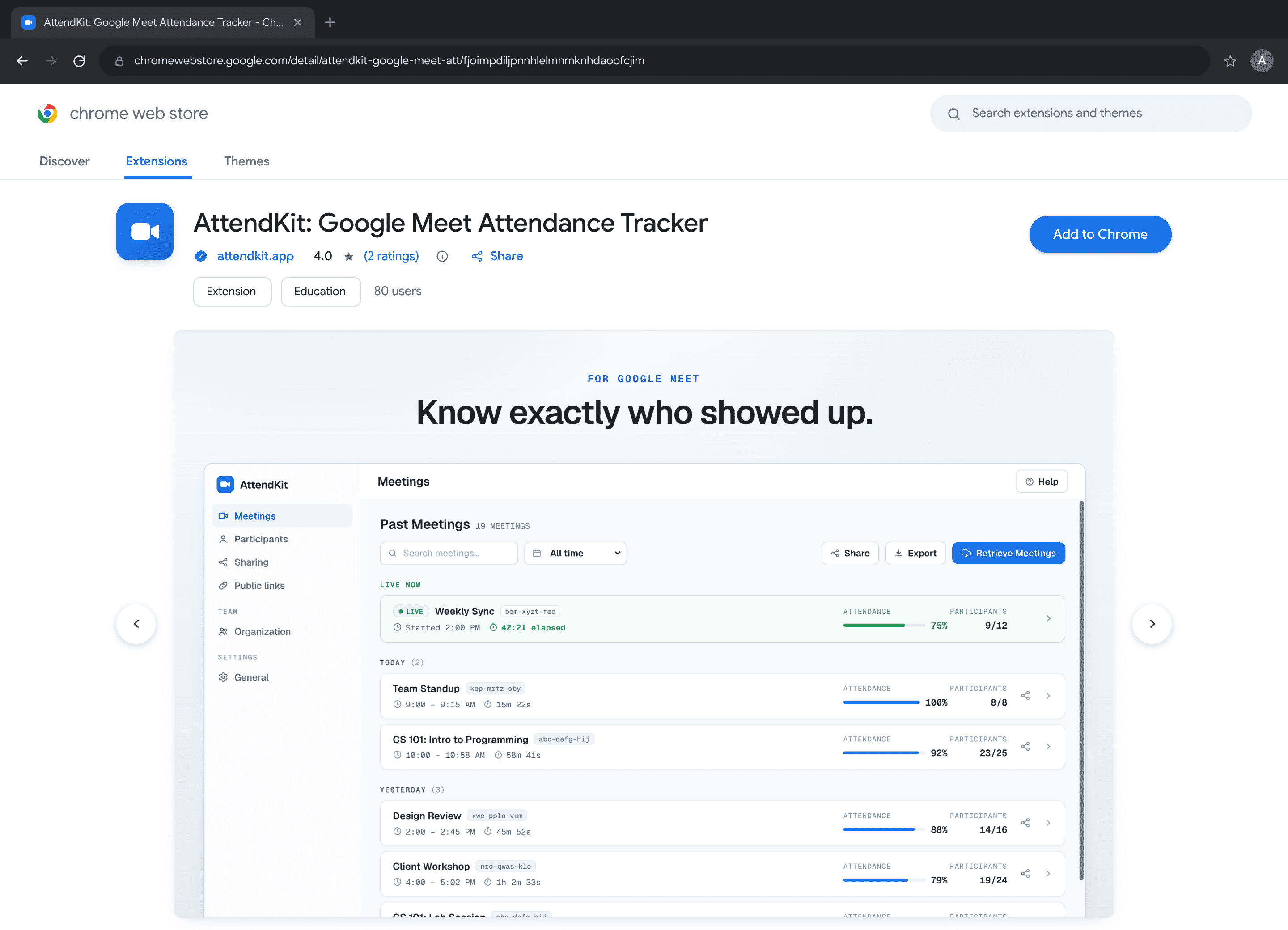 AttendKit listing on the Chrome Web Store