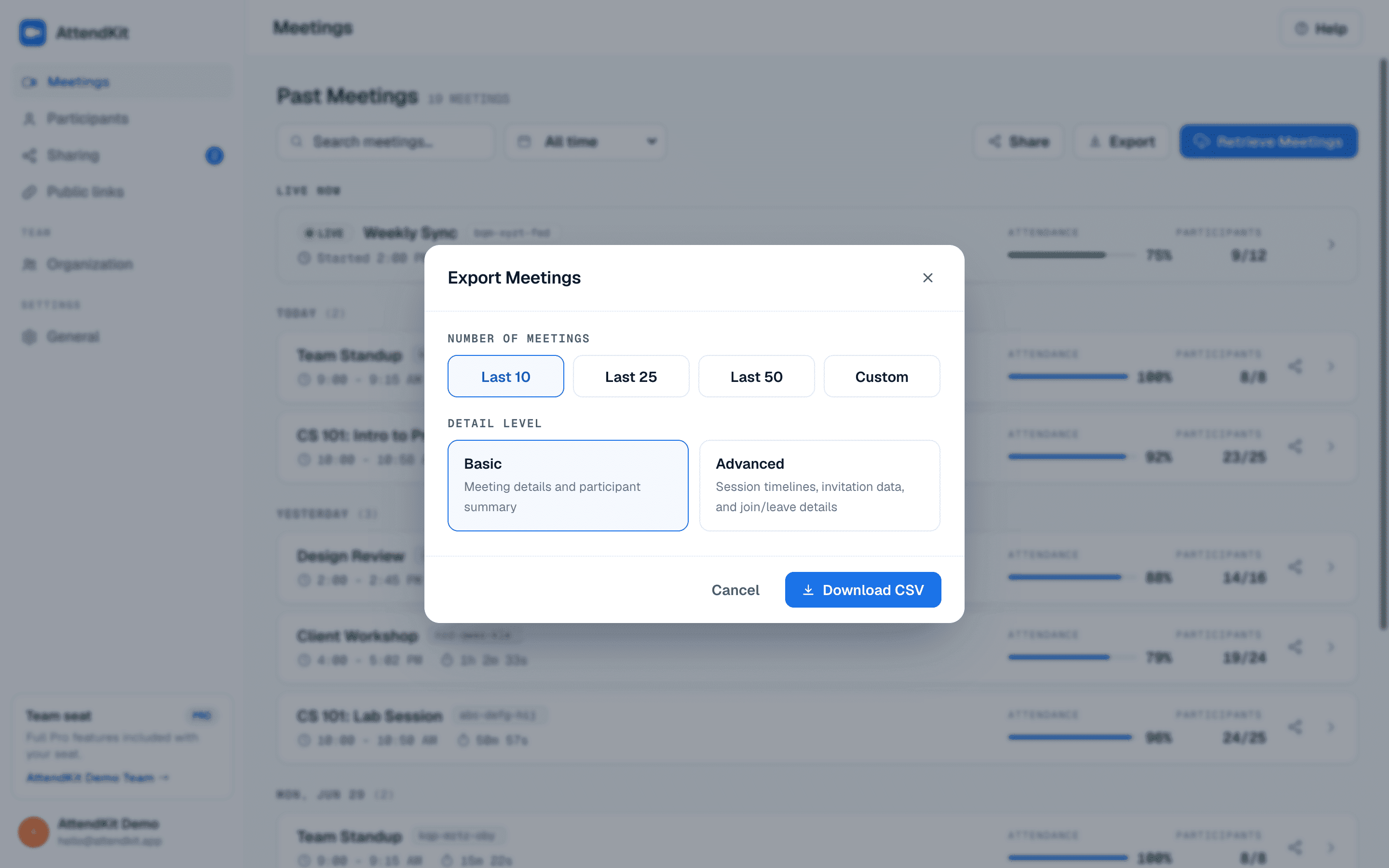 Bulk export dialog