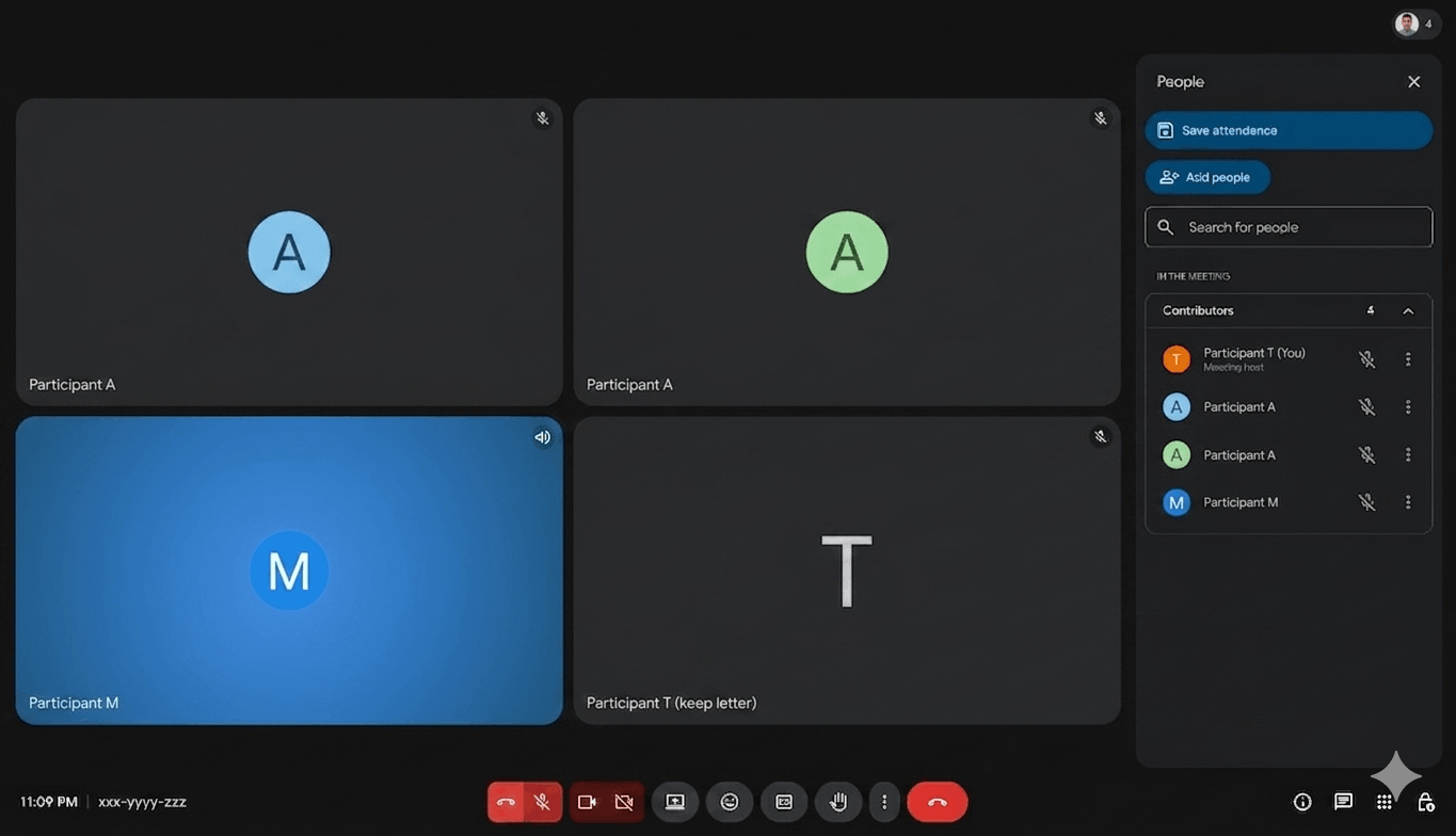 Google Meet participant panel showing attendees during a live meeting