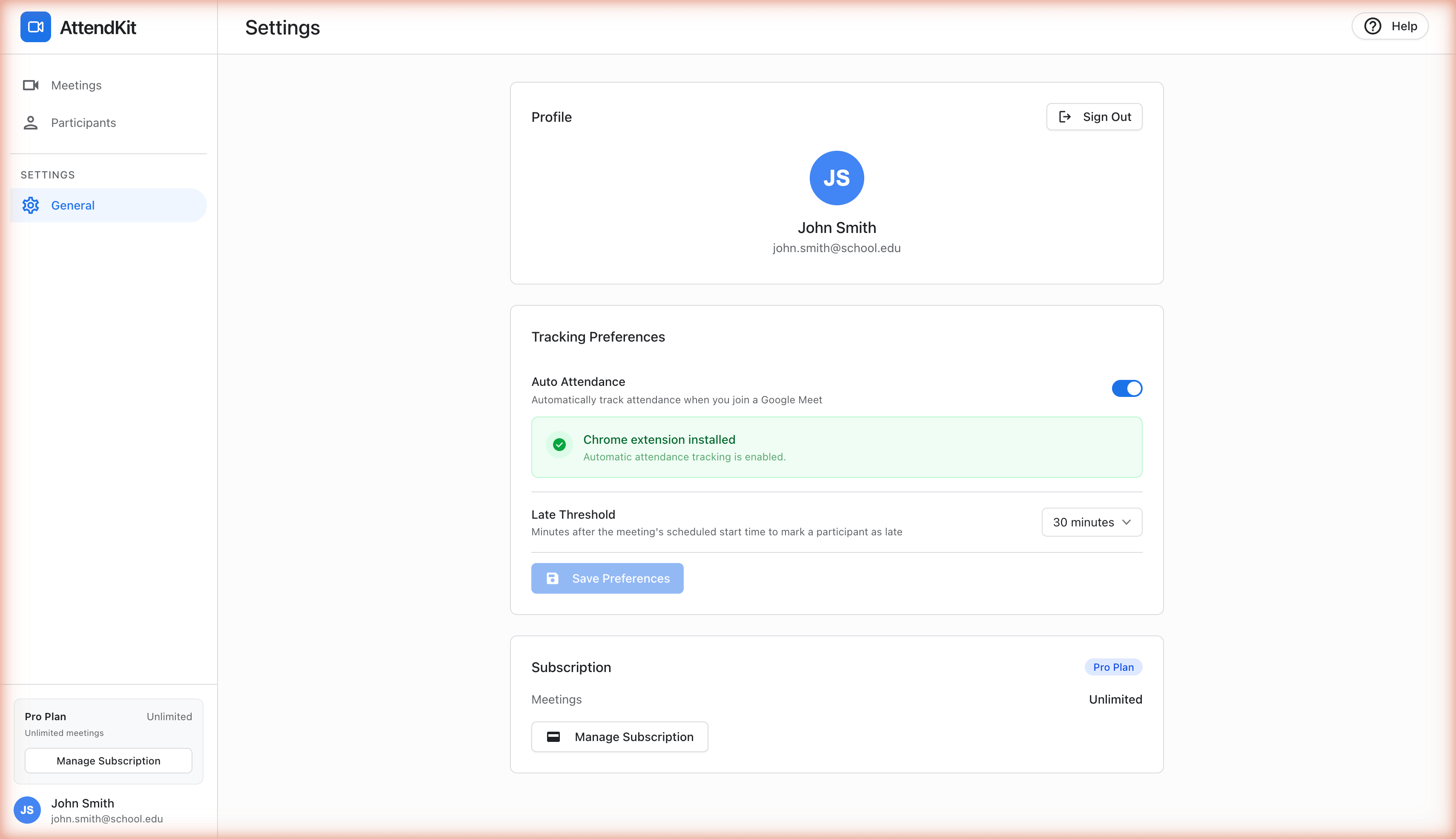 Late threshold dropdown in Settings